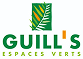 Logo Guill's Espaces Verts - Paysagiste et Aménagement Logo Guill's Espaces Verts avec texte vert et apostrophe orange surmontés d'une feuille stylisée dans un rectangle.